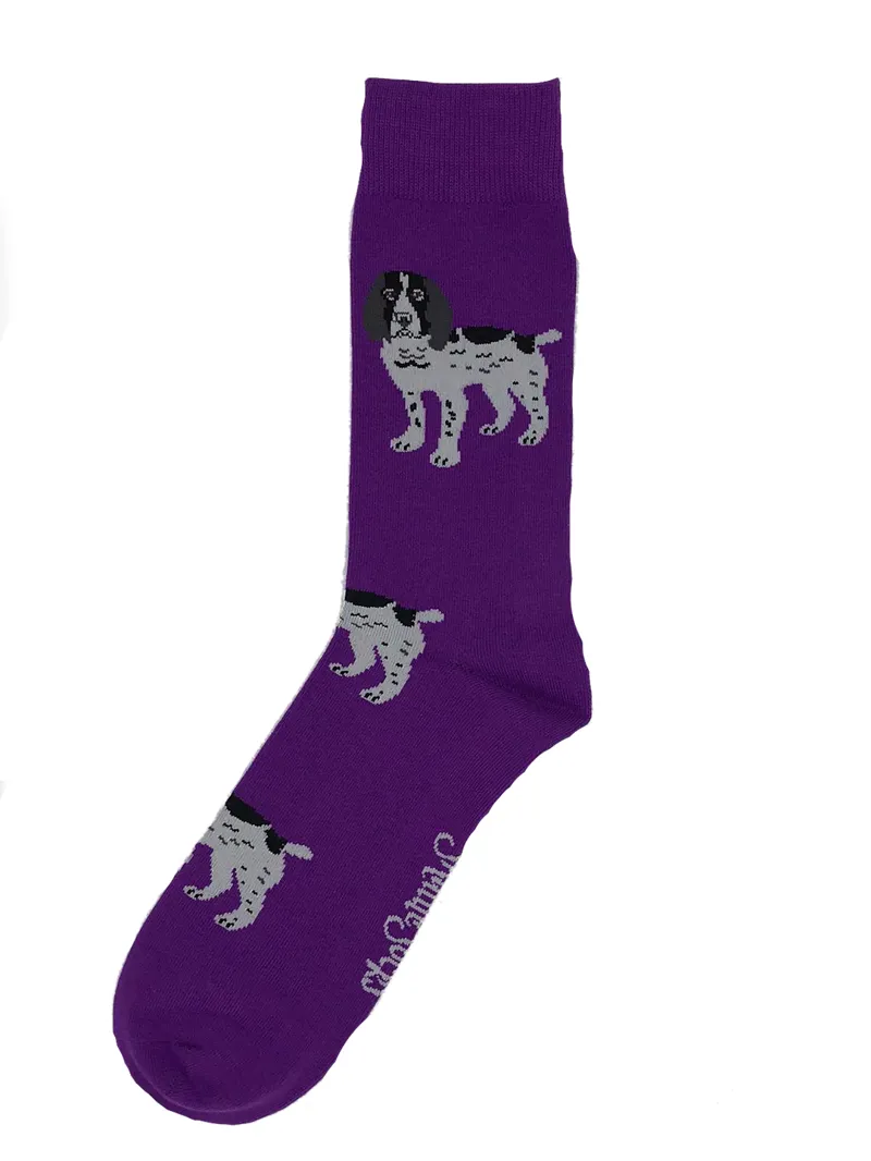 ShuttleSocks Adult Black And White Spaniel Socks - Purple - Size 8-12